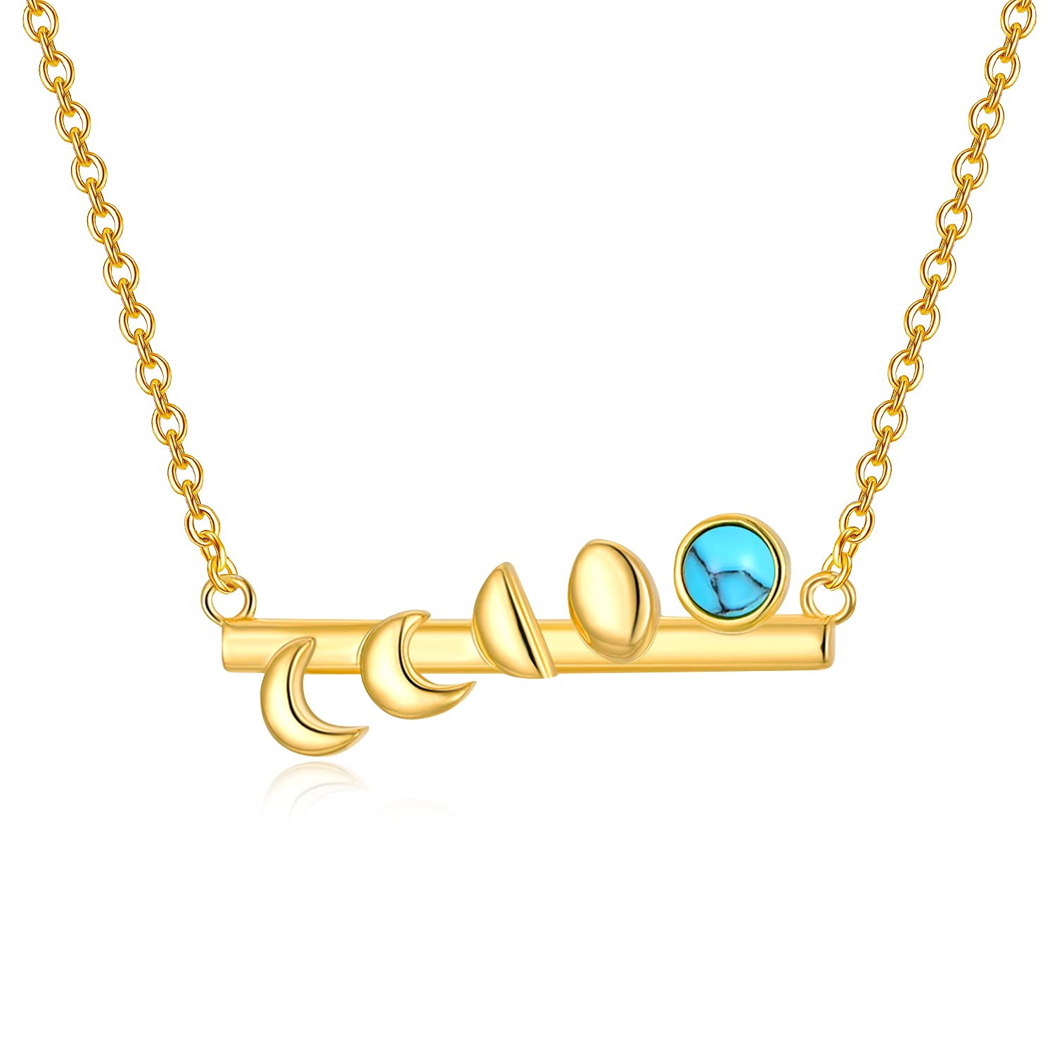 Moon Necklace Jewellery Sterling Silver Gold Plated Crescent Moon Pendant Necklace with Turquoise Birthstone Jewelry for Women Girls