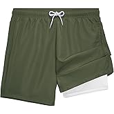 SurfTrak Mens Swim Trunks 5 Inch with Compression Liner Bathing Suit Quick Dry Beach Swim Shorts Lightweight Pockets