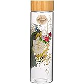 Christian Art Gifts Premium Blue Peacock Reusable Glass Water Bottle with Bamboo Twist Cap Lid for Travel and Beverages - 22 oz Bottle with Inspirational Scripture for Women - Blessed - Jeremiah 17:7