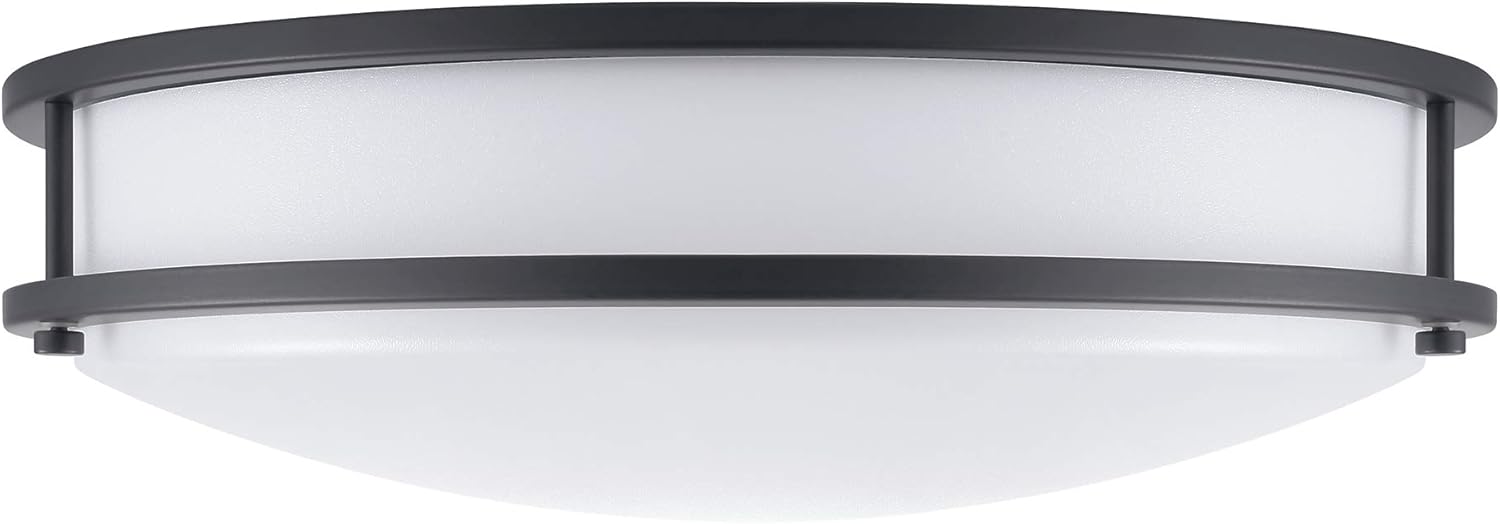 (6 Pack) 14-Inch Double Ring Dimmable LED Flush Mount Ceiling Light, 22W (100W Equivalent), 1800lm, 4000K Natural White, Bronze Finish with Plastic Shade, ETL Listed, Commercial or Residential