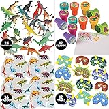 84 Piece Kids Dinosaur Toy Kit - Includes Mini Figures, Masks, Stamps, And Sticker Tattoos (Great As Dinosaur Party Supplies & Dinosaur Party Favors)