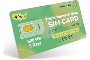 KiwiSIM Prepaid SIM Card 500MB 4G LTE Compatible AT&T, T-Mobile and Verizon Networks, SIM Card Data Only for IoT Devices- GPS Tracker Smart Watch Devices Locators- No Contract (Activate Needed)