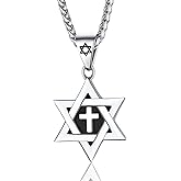 ChainsPro Star of David Necklace for Men, Stainless Steel Jewish Necklace Classic Gold/Silver/Black Hexagon Pendant Israel Necklaces Gifts for Men