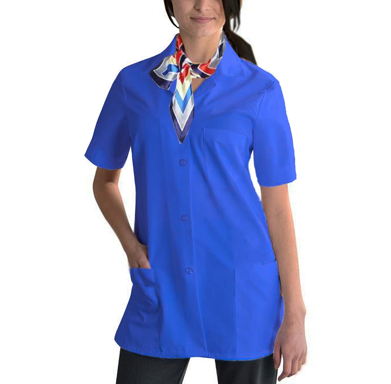 vivy shawl collar esd safe short length short sleeve doctor apron & lab coat for women