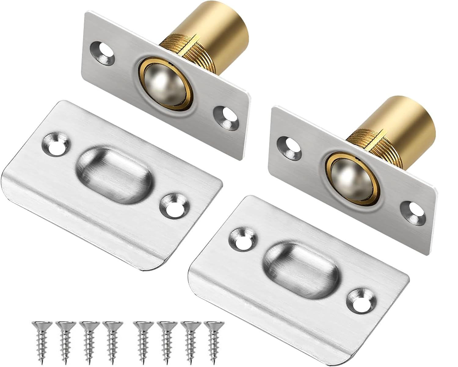Litensh 2PCS Adjustable Closet Door Ball Catches for Internal Doors, Invisible Pantry Roller Ball Door Latch Catches Spring Roller Bearing Doors Catch Hardware for Cupboard Closet Silver