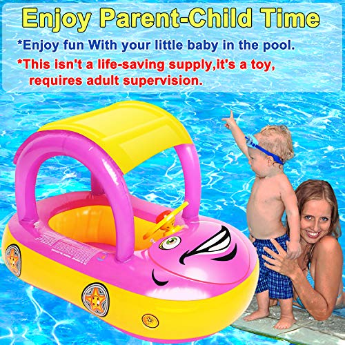 iGeeKid Baby Inflatable Pool Float with Canopy, Car Shaped Babies Swim