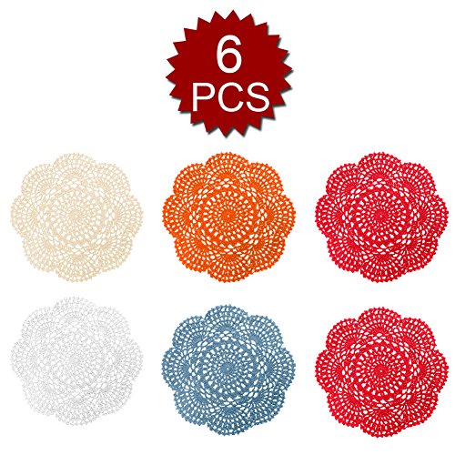 Aspire 8 inches 6pcs / set Handmade Crochet Lace Round Tablecloths Cotton Hollow Decorative Doilies-Mix Color