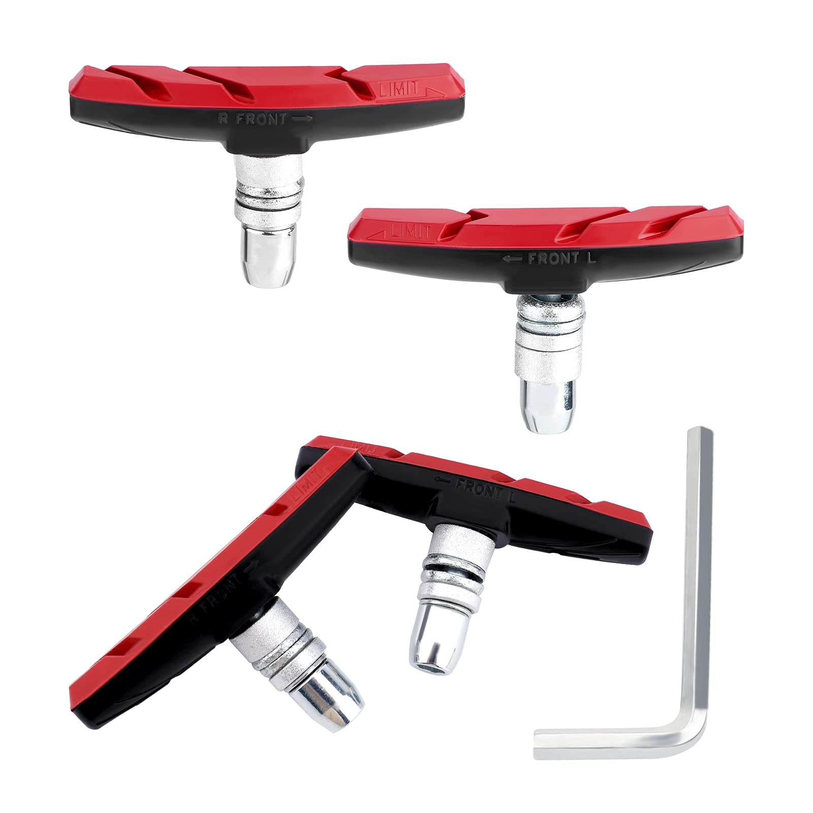 AIEX 2 Pairs V Bike Brake Pads with Hex Nuts and Spacers Universal Road Mountain Bicycle V-Brake Blocks Set, Red