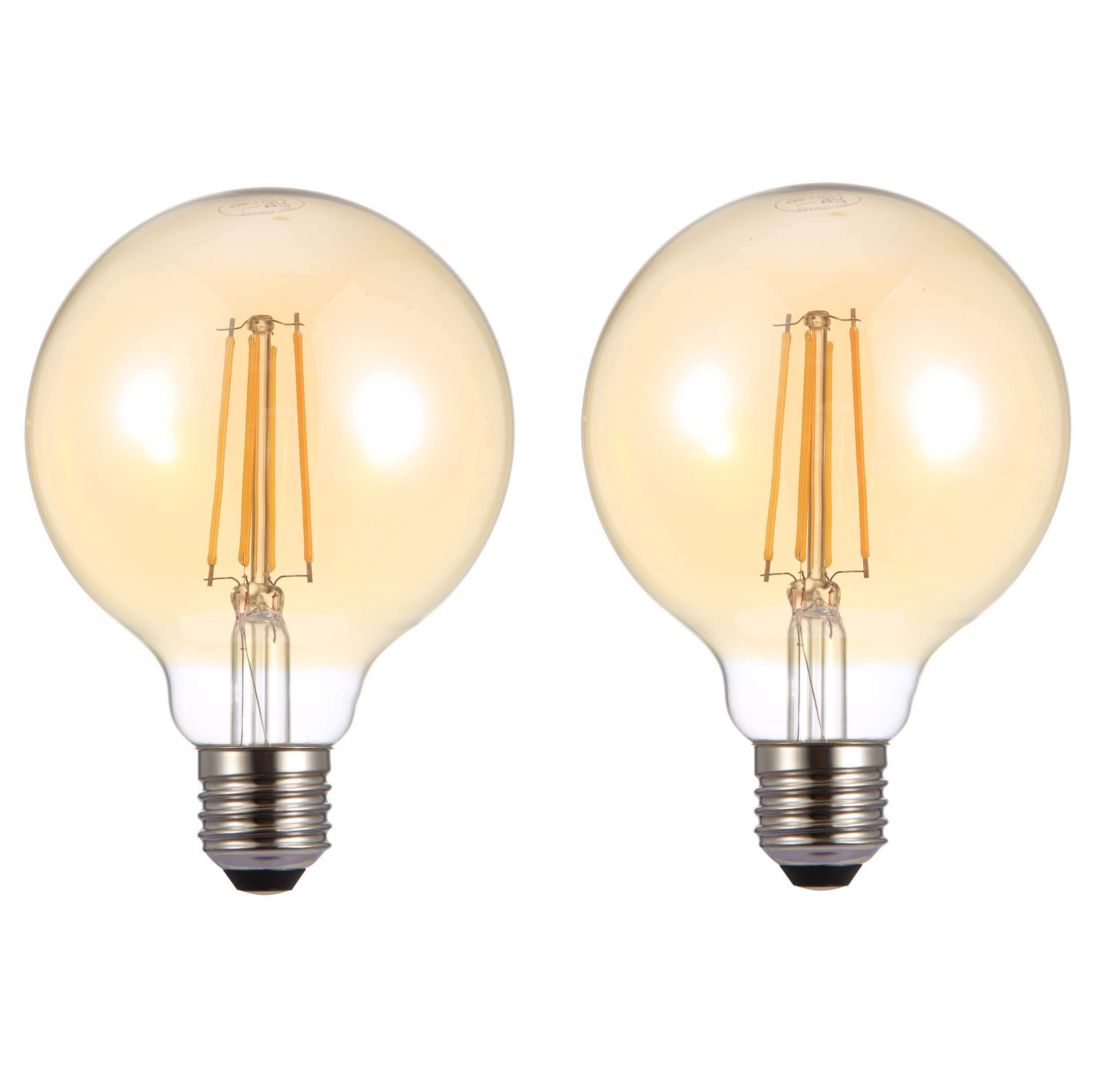 TEKLED G95 Dimmable LED Filament Globe Bulb, 6.5W (60W Equivalent), Warm White 2400K, E27 Edison Screw, Pack of 2