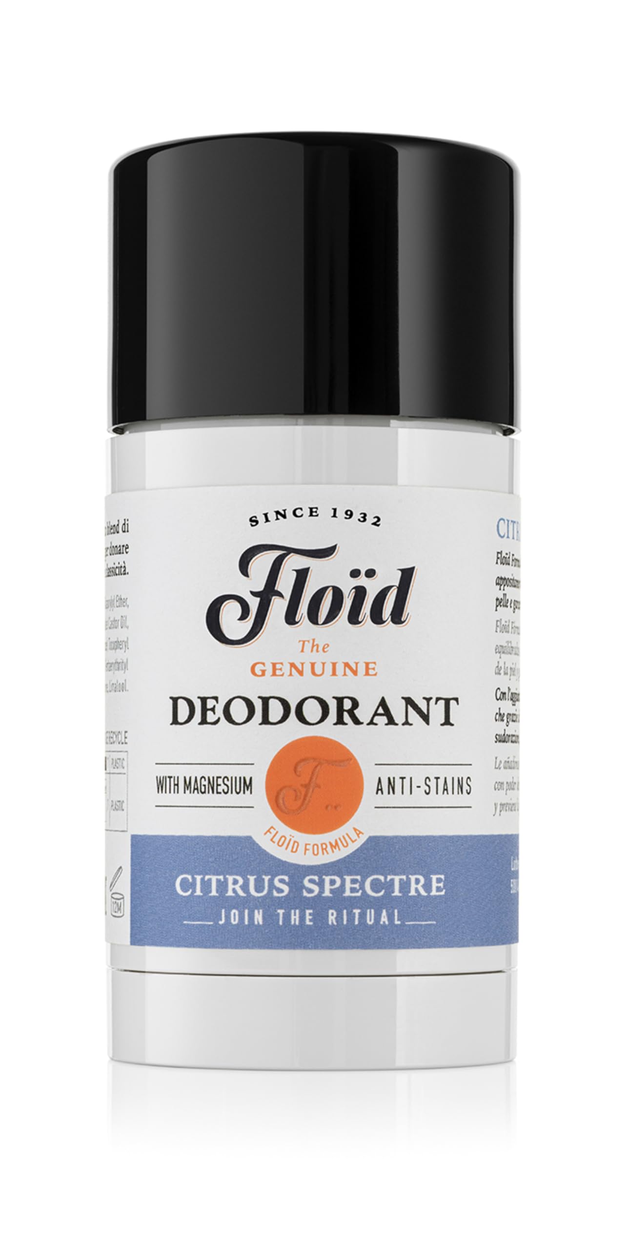 Floid Citrus Spectre Deodorant (75 ml), Deo für Herren mit Magnesiumsalzen für hohe Absorptionsfähigkeit und lang anhaltende Frische, Körperpflege mit Anti-Flecken-Formel
