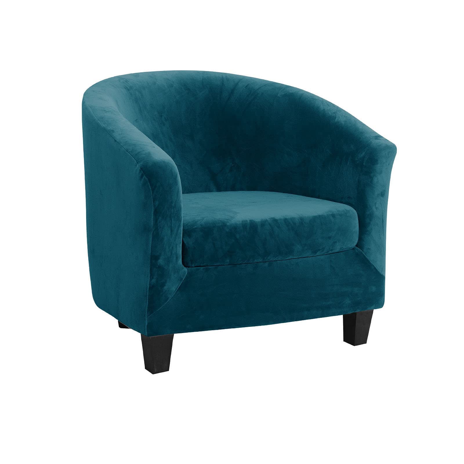 qiden 2-Pieces Tub Chair Cover, High Stretch Velvet Club Chair Slipcovers For Armchairs, Single Seater Sofa With Cushion Cover. Sofa Couch Cover For Living Room Office Reception-Deep water blue
