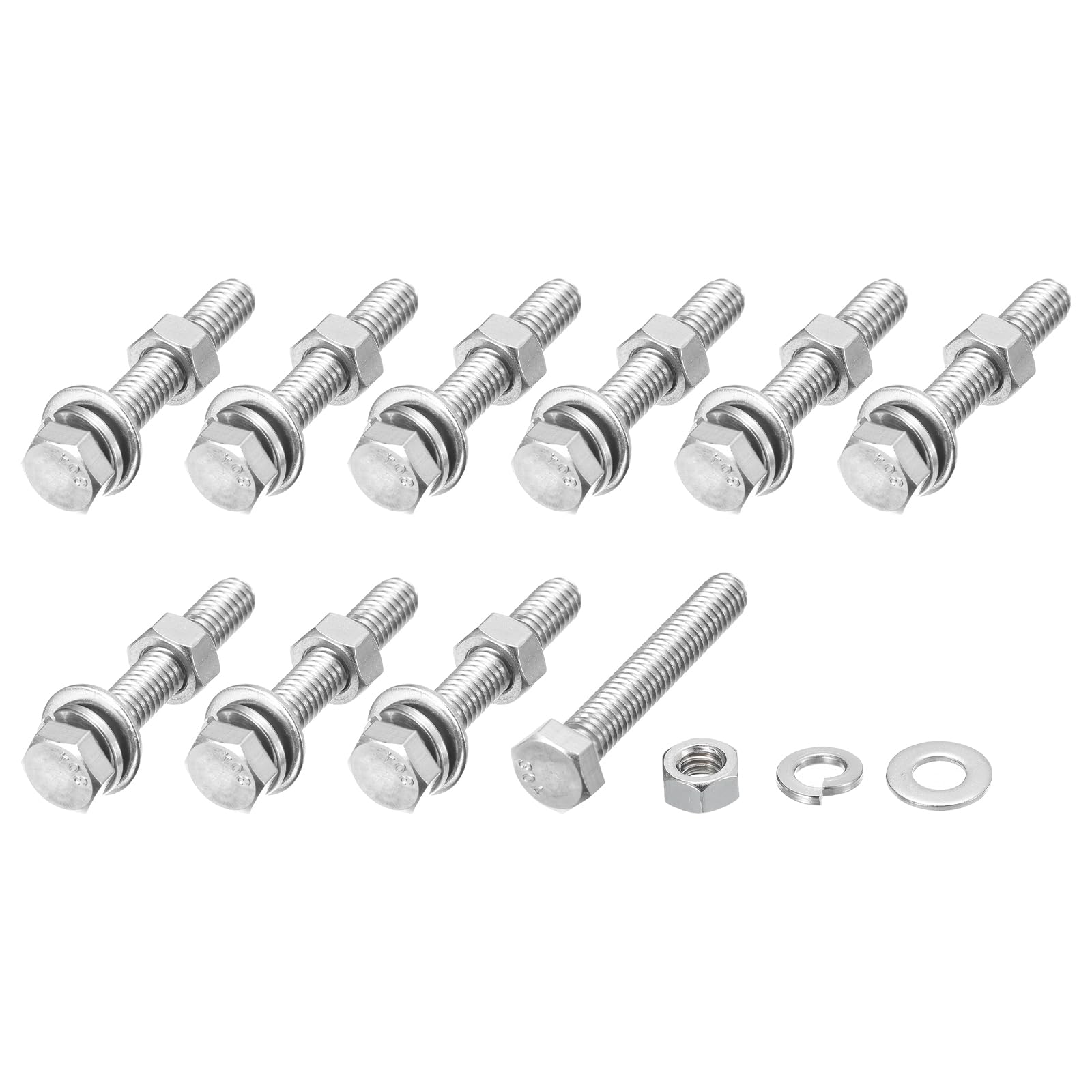 METALLIXITY Hex Head Screws Bolts, Nuts, Flat & Lock Washers Kits (5/16-18x2") 10 Set, Stainless Steel Fully Threaded Machine Screws Bolt Set - for Home Appliance Equipment