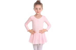 MdnMd Toddler Ballet Leotards for Girls Dance Leotards with Skirt Gymnastic Ballerina Outfit Dress Classic Short Sleeve