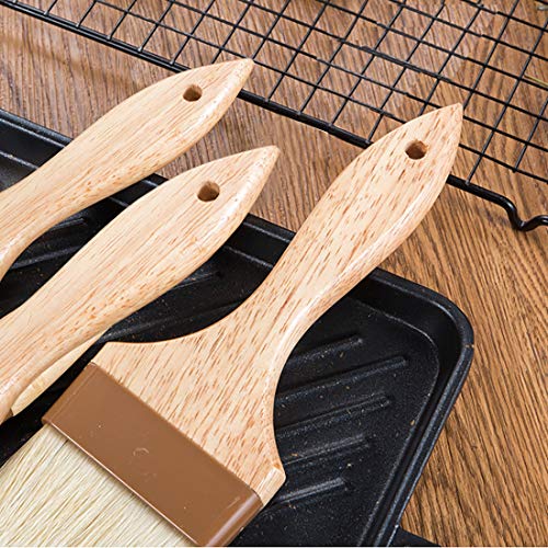 Pastry Brush Natural Bristle Basting Brush Kitchen Oil Brush with Beech Wooden Handle for Spreading Butter, Egg Wash or Marinade to Pastries, Dessert, Bread Dough or Meat (1 inch & 1.5 inch & 3 inch) - Thumbnail 4