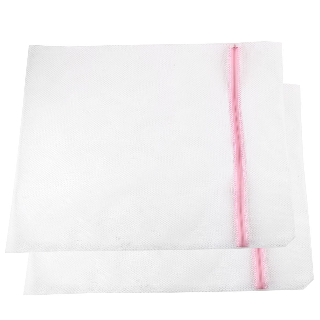 Sourcingmap Nylon Household Laundry Zipper Mesh Underwear Clothes Washing Bag 60 x 48cm 2 Pcs White