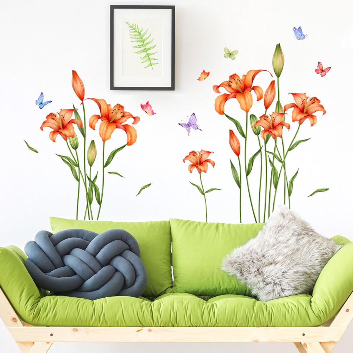 Timelesslong Colorful Wall Decals Vinyl Butterfly Flowers Wall Stickers Removable Floral Wall Murals Peel and Stick Flower Wall Art Decor Wallpaper for Adult Bedroom Living Room Nursery Office
