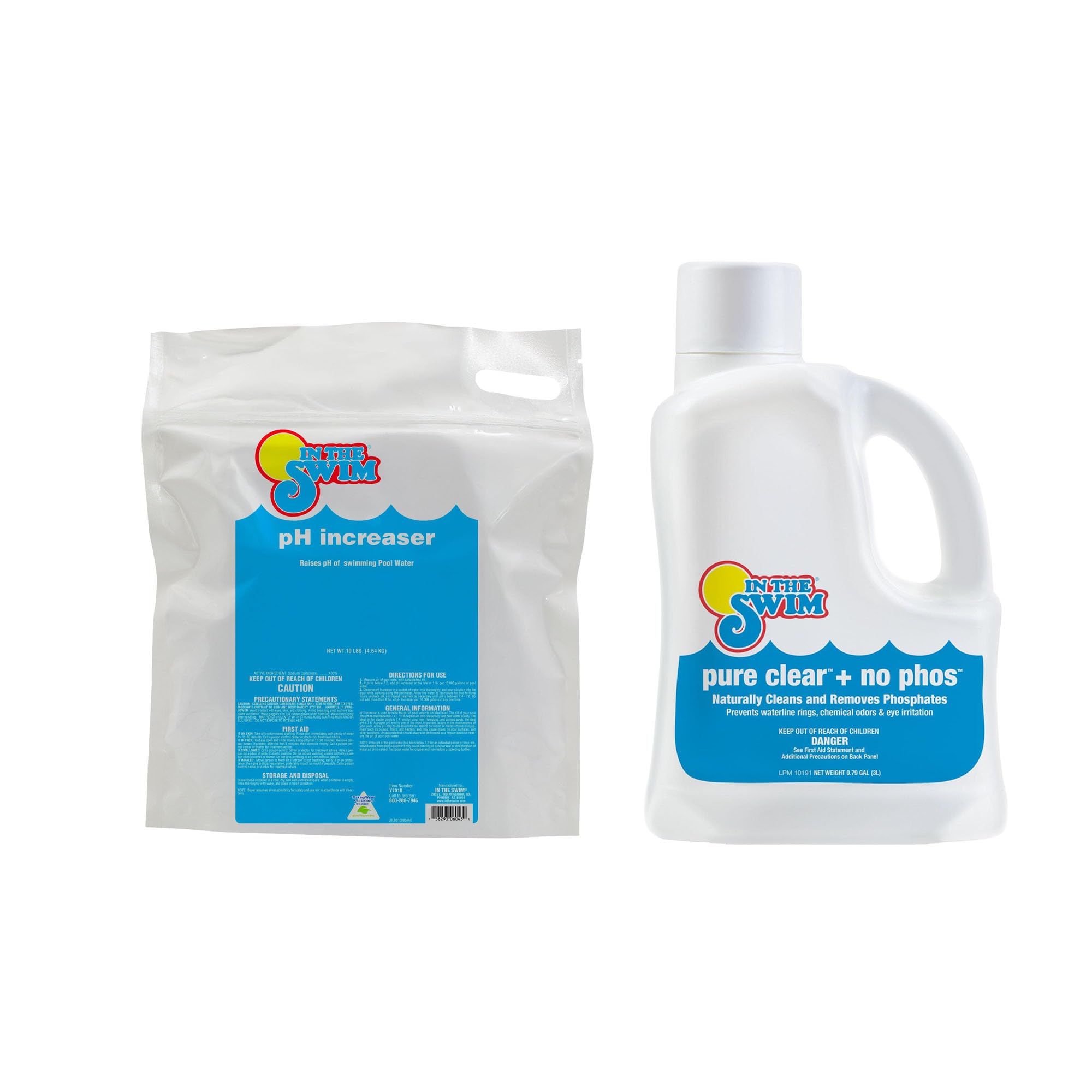 In The Swim Pool Chemistry Essentials Bundle - 10Lb pH Increaser + Pure Clear No Phos 3L Image