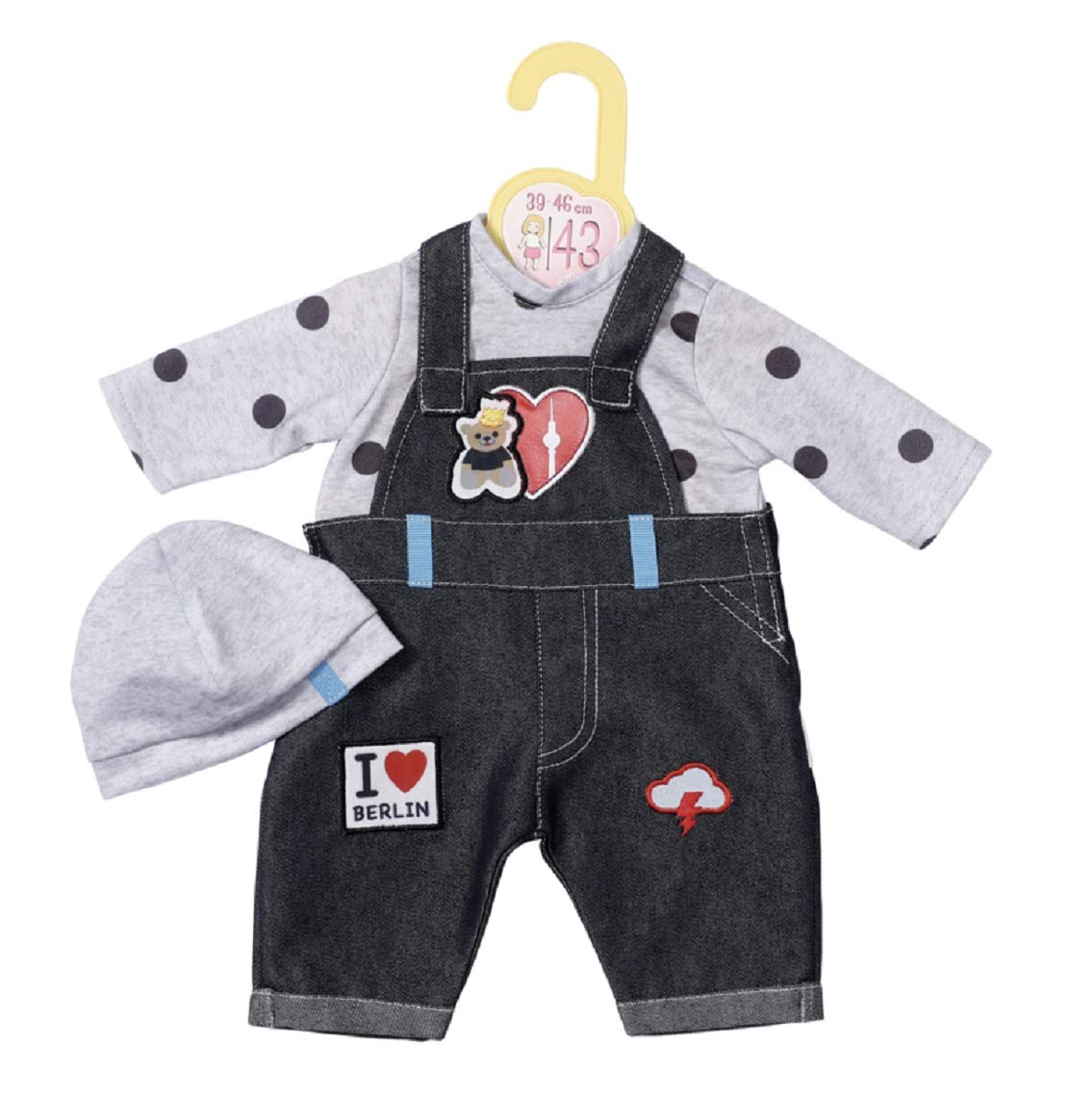 Dolly Moda Berlin Outfit for 43cm Dolls - Easy for Small Hands, Creative Play Promotes Empathy & Social Skills, For Toddlers 3 Years & up - Include Shirt, Trousers & Hat