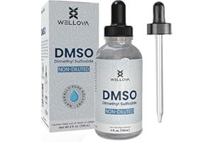 Wellova DMSO 99.9% Pharmaceutical Grade with 99.9% Purity & Low Odor - 4oz (Dimethyl Sulfoxide) Clear Glass Bottle with Dropp