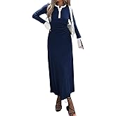 Evzeiem Womens Sweater Dress V Neck Ribbed Maxi Dress Long Bell Sleeves Button Down Slim Fit Bodycon Casual Knit Dress