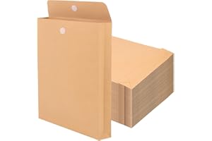 50 Pack Expandable Large Envelopes 9.4" x 13.2", 200 GSM Mailing Envelopes with Hook and Loop Closure, Manilla Envelope for D