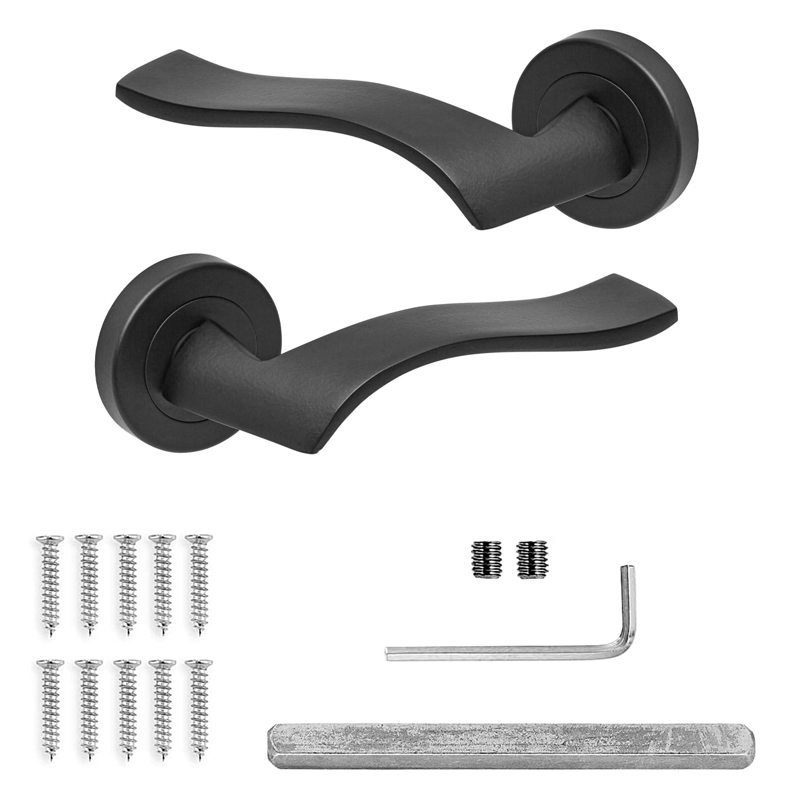 Decoranddecor Black Door Handles Internal – Aluminium Matt Black Door Handle Sets for Wooden Interior Doors | Internal Door Handles for Bedrooms & Bathroom | Emblaze Range