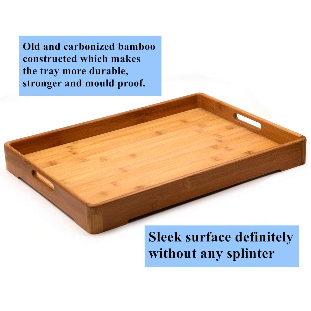 Bamber Extra Large Bamboo Serving Tray with Handles Decorative Coffee
