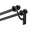 Kenney KN85000 Scroll Ball End Standard Decorative Window Double Curtain Rod, 28-48" Adjustable Length, Black Finish, 5/8" Diameter Steel Tubes