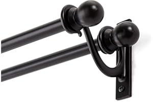 Kenney KN85001 Scroll Ball End Standard Decorative Window Double Curtain Rod, 48-86" Adjustable Length, Black Finish, 5/8" Diameter Steel Tubes