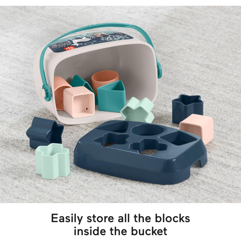Fisher-Price Stacking Toy Baby’s First Blocks Set of 10 Shapes for Sorting Play for Infants Ages 6+ Months, Navy Fawn​