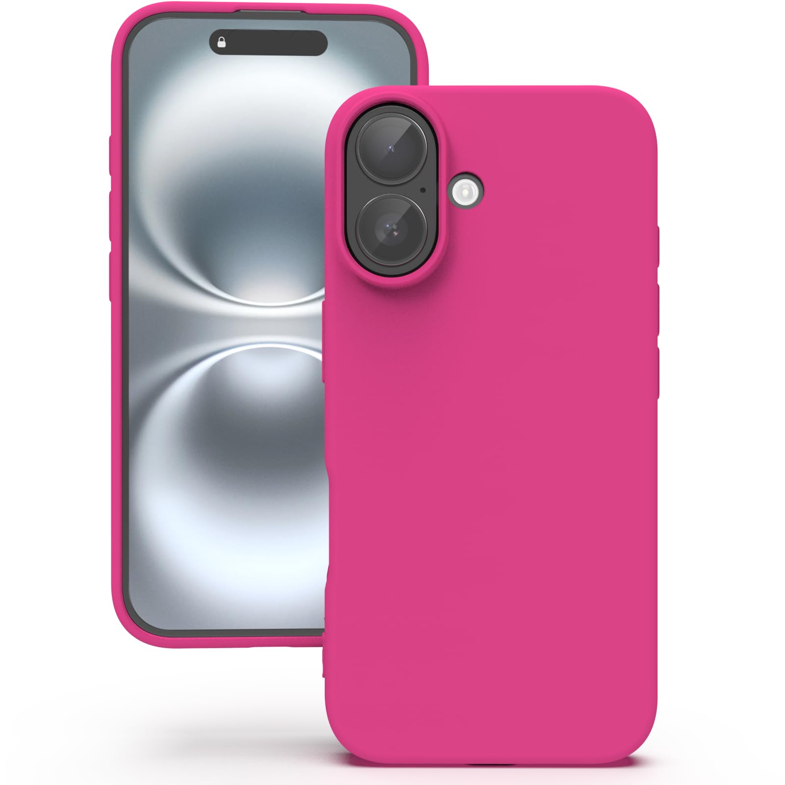 YATWIN Silicone Case for iPhone 16, Soft-Touch, Shockproof, DustProof, Antiskid Full Body Armour Phone Cover for Apple iPhone 16 - Magenta