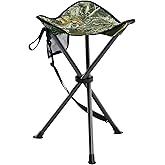 Portal Folding Camping Stool Portable Foldable Tripod Seat for Hiking Hunting Walking Fishing Travel Outdoors with Side Pockets Sturdy Steel Legs Support Up to 225 LBS