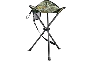 Portal Folding Camping Stool Portable Foldable Tripod Seat for Hiking Hunting Walking Fishing Travel Outdoors with Side Pockets Sturdy Steel Legs Support Up to 225 LBS