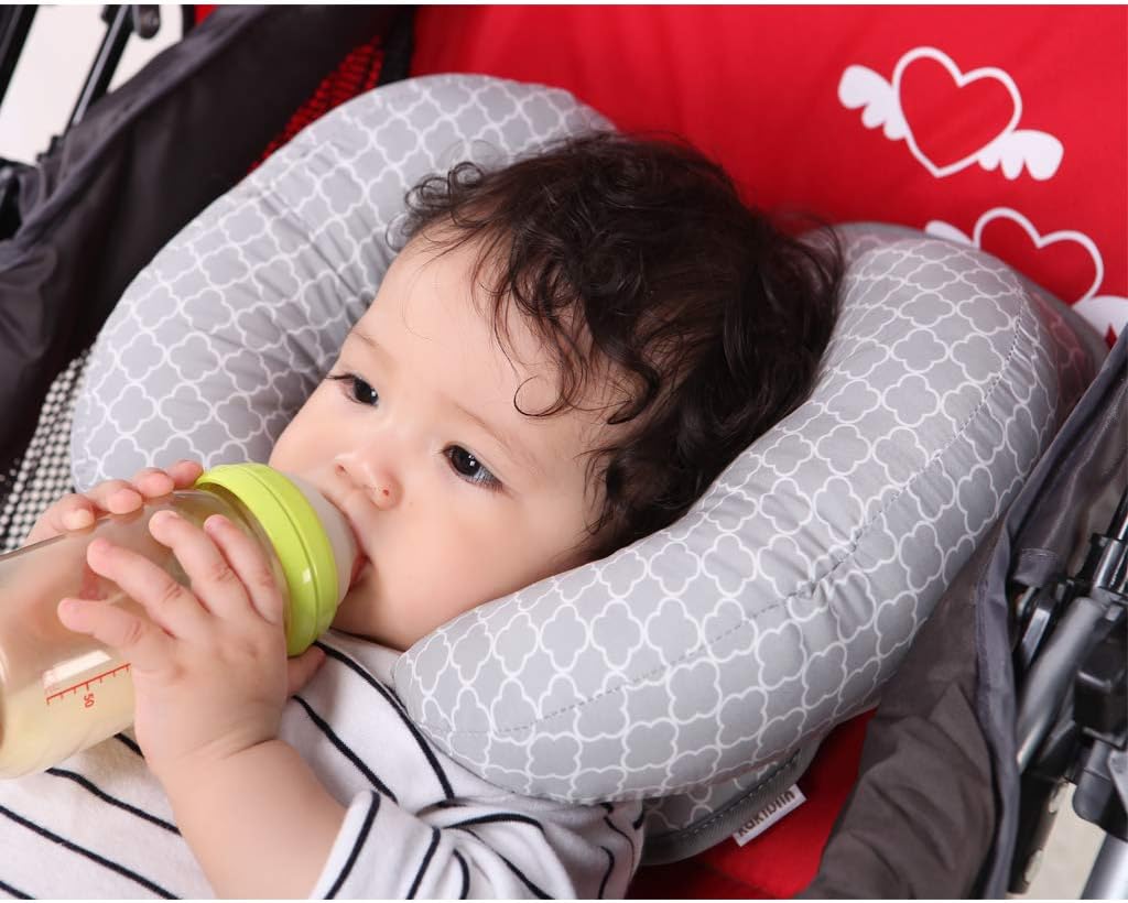 KAKIBLIN Baby Pillow for Head 2 in 1 Infant Head Support Newborn Head Pillow Banana Neck Pillow for Baby Baby Travel Pillow for Stroller Neck Support for Stroller or Bed,White Cloud - Image 5