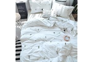 BuLuTu Kids Duvet Cover Full Cotton White/Grey,Premium Boys Girls Bedding Sets Queen,Double Bed Comforter Cover Zipper Closure,Forest Tree Print Pattern,Super Soft,Breathable,No Comforter