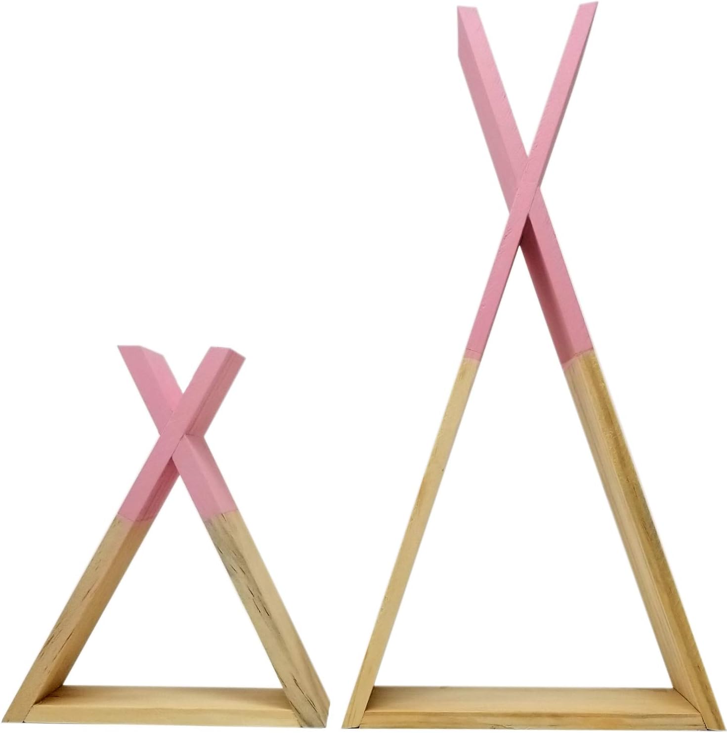 Floating Shelves for Wall Baby Nursery Decor Wall Shelves Triangle Shelf, Girls Room Wall Decor, Wood Floating Shelf Room Decor for Girls, Set of 2 Hanging Shelves, Pink