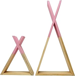 Floating Shelves for Wall Baby Nursery Decor Wall Shelves Triangle Shelf, Girls Room Wall Decor, Wood Floating Shelf Room Decor for Girls, Set of 2 Hanging Shelves, Pink