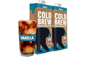 Wandering Bear Organic Vanilla Cold Brew Coffee, 32 fl oz, 2 pack - Extra Strong, Smooth, Organic, Unsweetened, Shelf-Stable, and Ready to Drink Iced Coffee, Cold Brewed Coffee, Cold Coffee