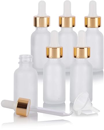 Download Amazon Com 1 Oz 30 Ml Frosted Clear Glass Boston Round Bottle With Gold Metal And Glass Dropper 6 Pack Funnel Beauty