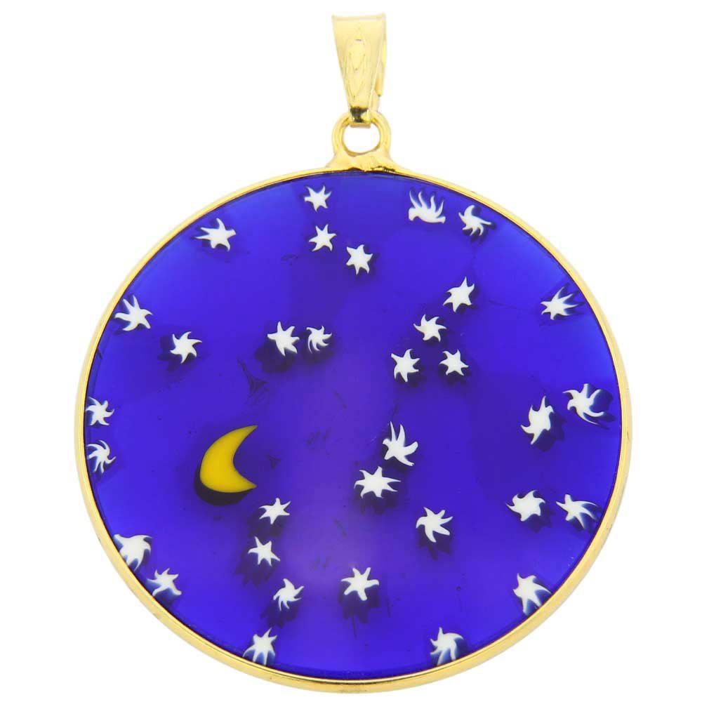 Glass Of Venice Murano Glass Millefiori Pendant Starry Night in Gold-Plated Frame 1-1/4"