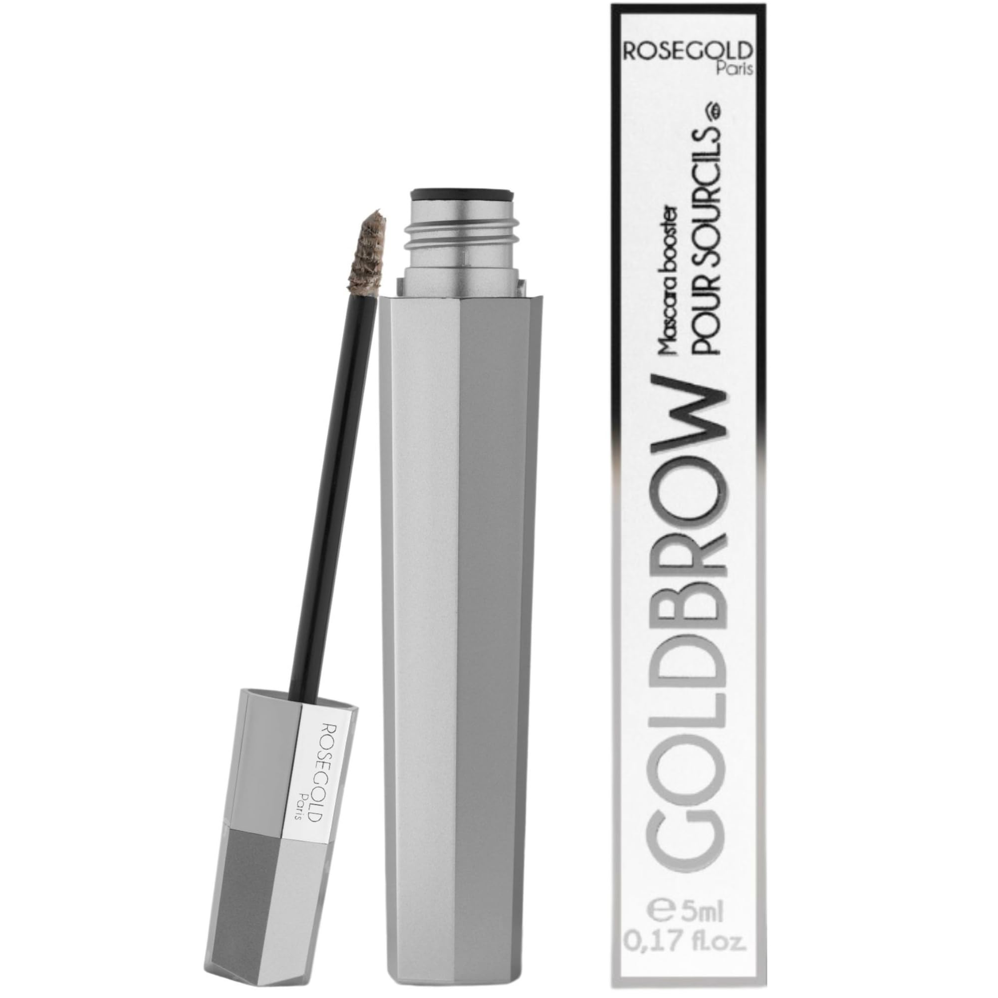 ROSEGOLD GOLDBROW Booster Mascara for Thicker Elongated Eyebrows Improves Eyebrow Growth and Strenght - 99% Natural Made in France - Hormone-free Fragrance-free – Vegan – 1 Month