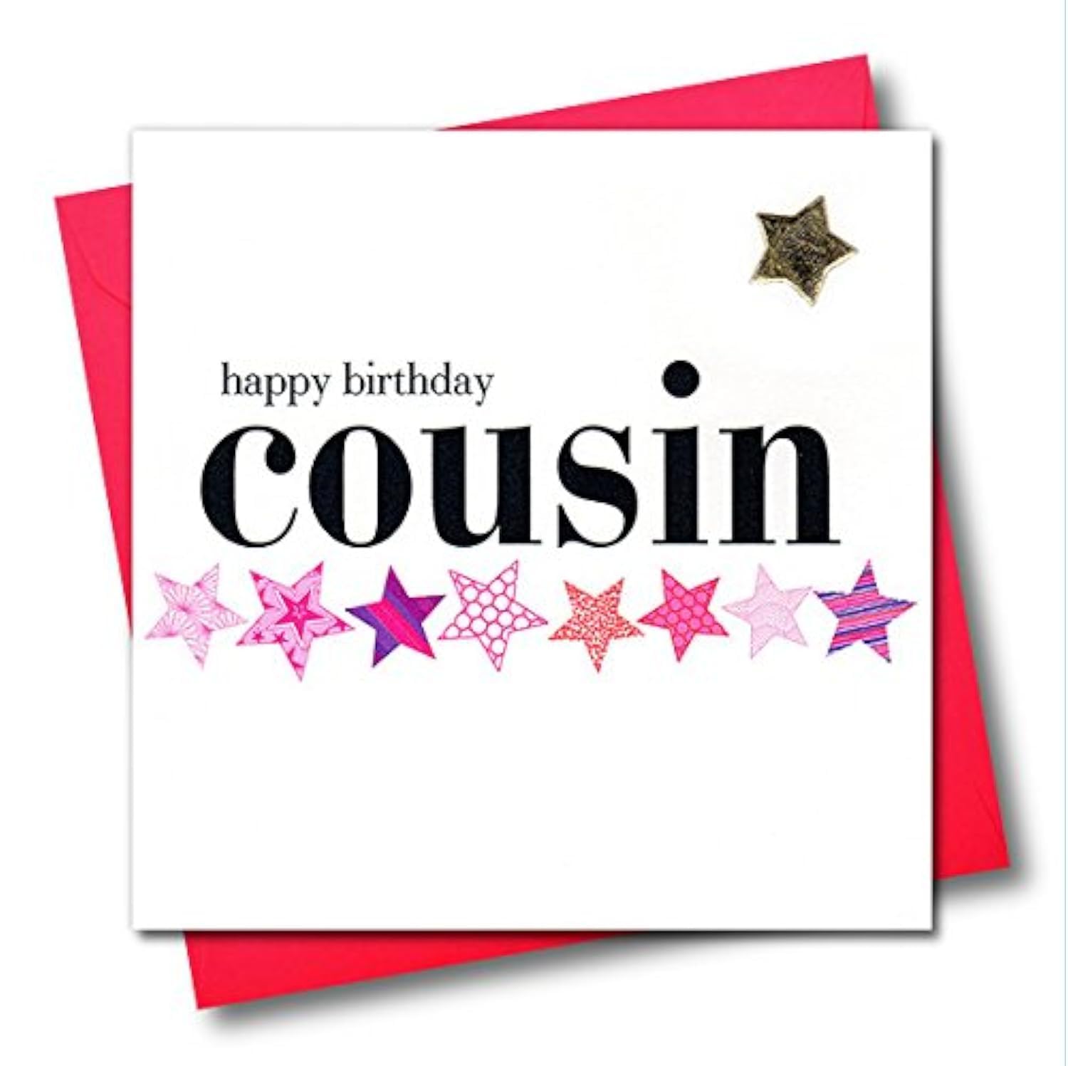 Claire Giles Greeting Cards, Happy Birthday Cousin Card, Pink Star design Birthday Greeting Card, Embellished with a padded star