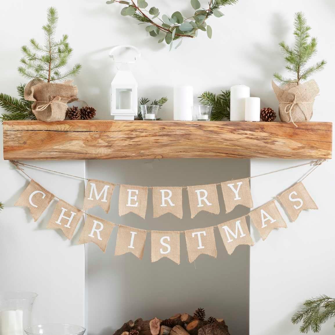 Ginger Ray Merry Christmas Burlap Hessian Bunting Decoration Banner - Rustic Christmas