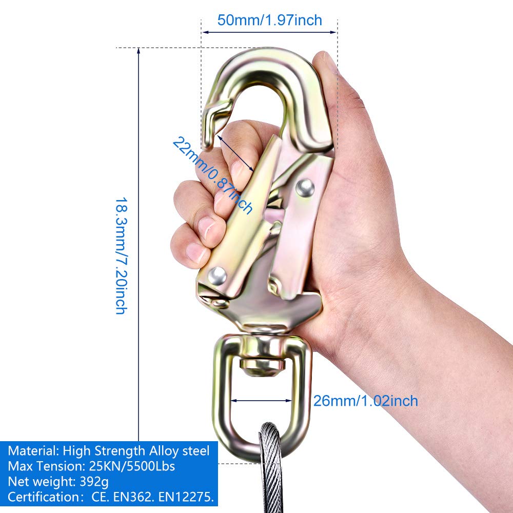 14-Foot Steel Core Flipline Kit – 1/2 Inch Diameter, Tree Climbing Lanyard With Adjuster & Triple Lock