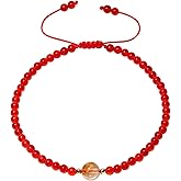 Lightock 4mm Crystals with Citrine Beaded Anklet Spiritual Gemstones Energy Ankle Bracelets for Women Beach Foot Jewelry (Red Agate)