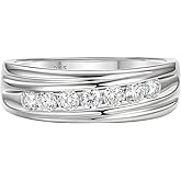 SweetJew Mens Moissanite Wedding Band 7 Round Cut of D Color VVS1 Clarity Stone 925 Sterling Silver Engagement Band Promise Ring Gifts for Him Size 7-14