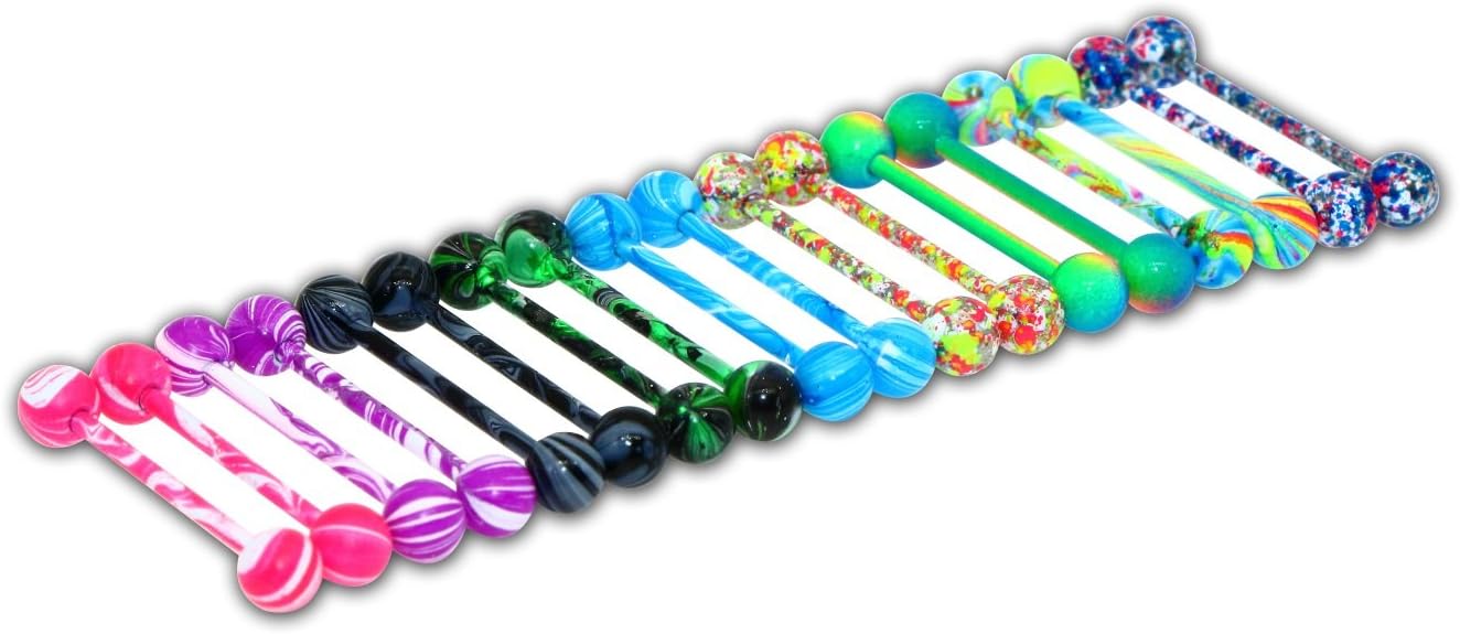 MTRSUE 9 Pairs/18 Pcs Nipplerings Piercing Women,316L Popular Color Splash-Ink 14G Bars Lip Nose Eyebrow Nipple Ear Tongue RingsBody Piercing Jewelry (Splash-Ink)