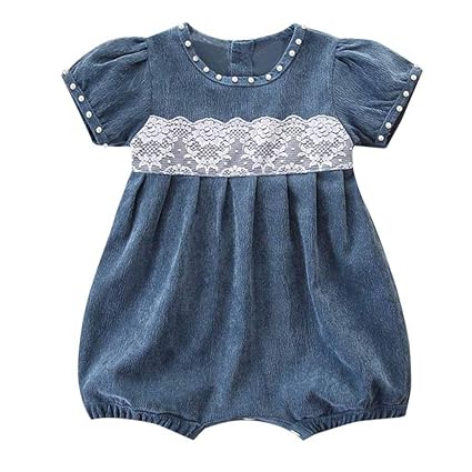 SUCES Neugeborene Baby Mädchen Kleidung Prinzessin Kleinkind Spitze Patchwork Perle Overall Romper Jumpsuit Sommer Party Kurz