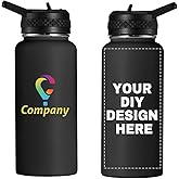 SMLIXE Personalized Custom Water Bottle with Text Photo Print in USA 32oz Double Wall Stainless Steel Leakproof Wide Mouth Cup with Flip Straw