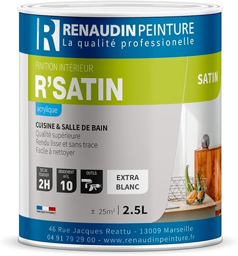 Renaudin Peinture 125205 R Satin Peinture Acrylique Finition Satin Mur Plafond Interieur Blanc 2 5l Amazon Fr Bricolage